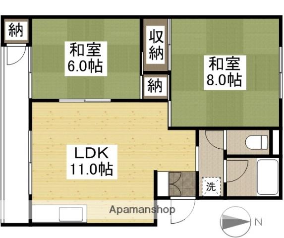 津倉マンションA棟(2LDK/2階)の間取り写真