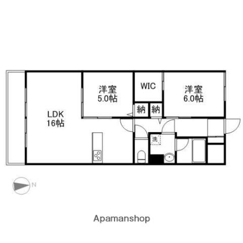 ラシュレ浜野(2LDK/6階)の間取り写真