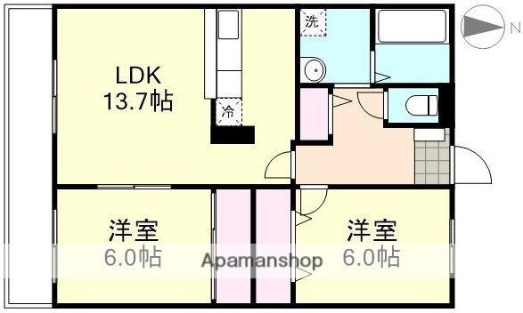 フォブールQUA A棟(2LDK/1階)の間取り写真