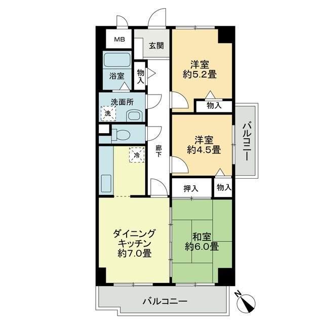 ツインパレスK(3DK/3階)の間取り写真