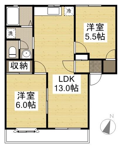 グリーンパーク西辛川C(2LDK/1階)の間取り写真