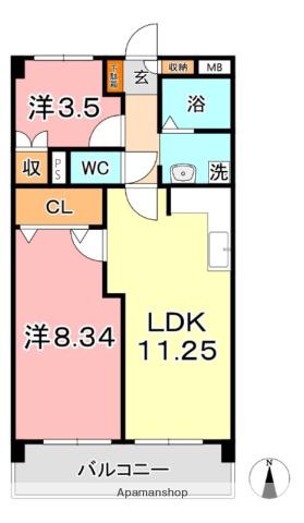 厚生町クラウンズマンション(2LDK/10階)の間取り写真