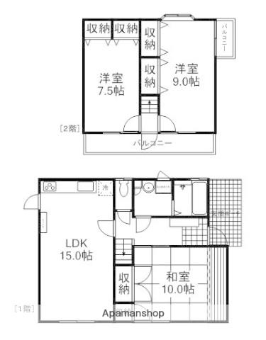 山陽本線 岡山駅 バス乗車時間：30分 浜野入口バス停で下車 徒歩10分 2階建 築45年(3LDK)の間取り写真