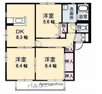 ディアス2000 C棟(3DK/2階)の間取り写真