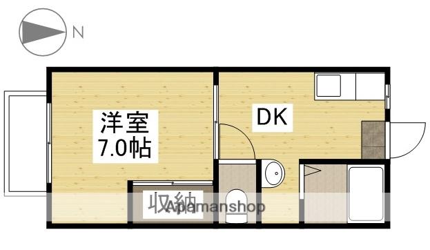 グリーンヒルズC棟(1DK/1階)の間取り写真