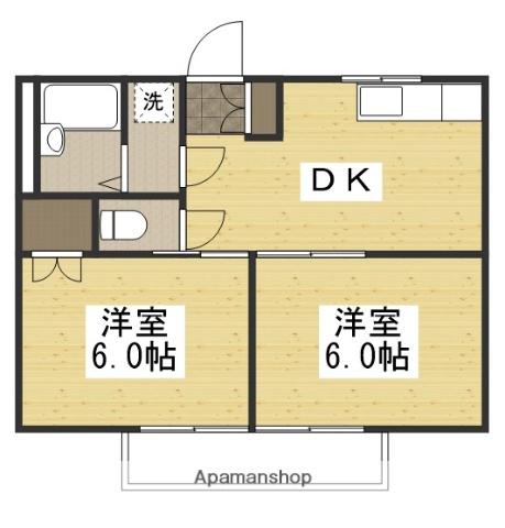 コーポ亀山(2DK/2階)の間取り写真