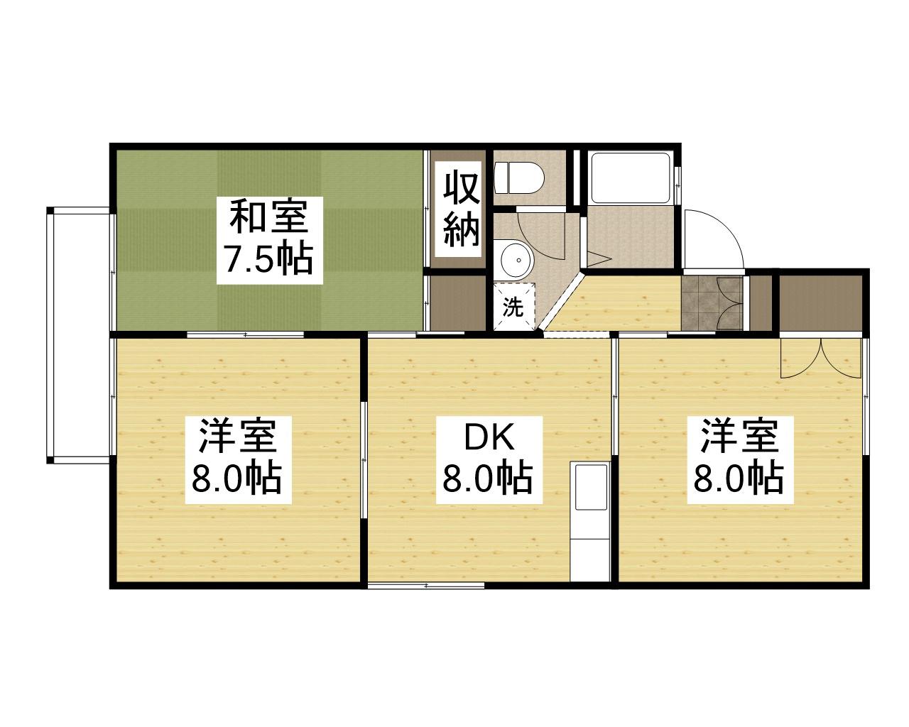 パークサイド新福A棟(3DK/2階)の間取り写真