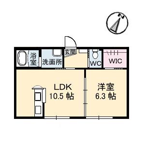 プレミアムコートA棟(1LDK/2階)の間取り写真