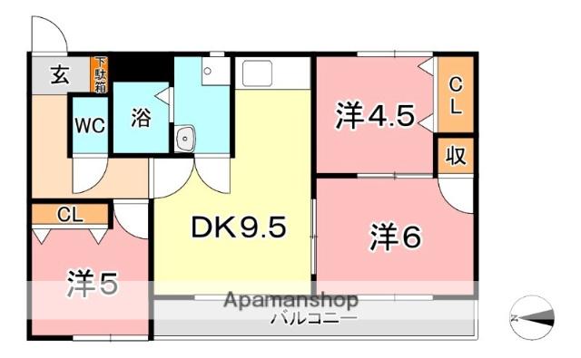 デューク白楽町 Ⅰ(3DK/2階)の間取り写真