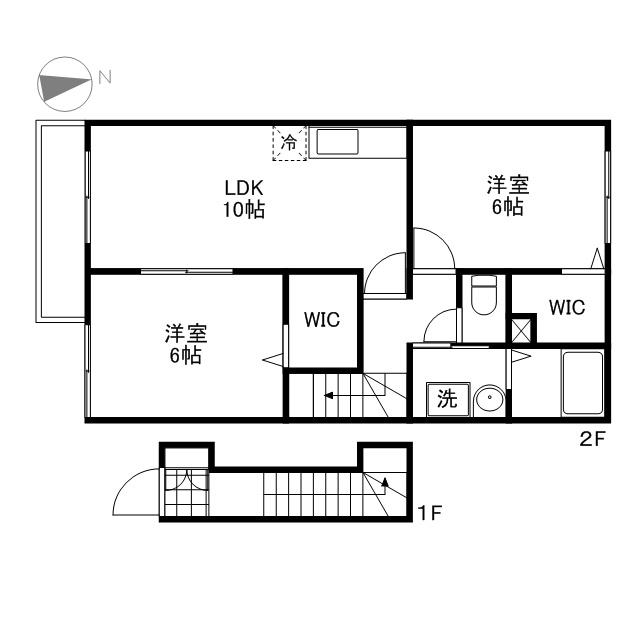リヴィング牟佐(2LDK/2階)の間取り写真