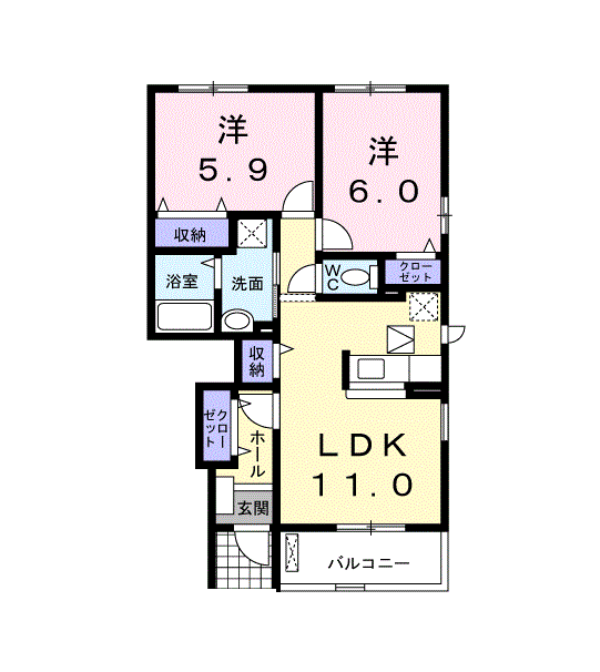 ベア・ヴェイル(2LDK/1階)の間取り写真
