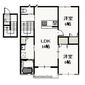 フロイデ万倍 E(2LDK/2階)の間取り写真