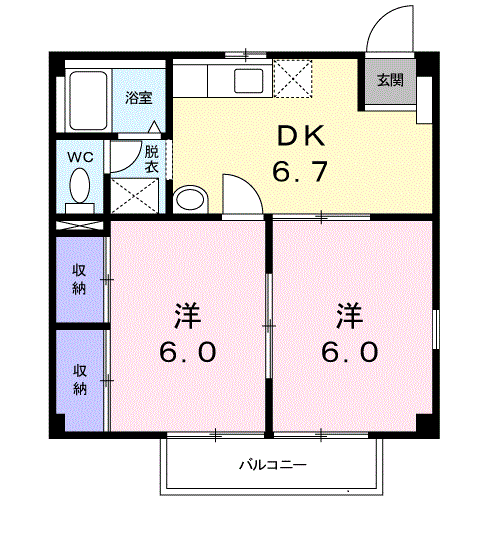 ハピネスエンジェル323(2DK/1階)の間取り写真