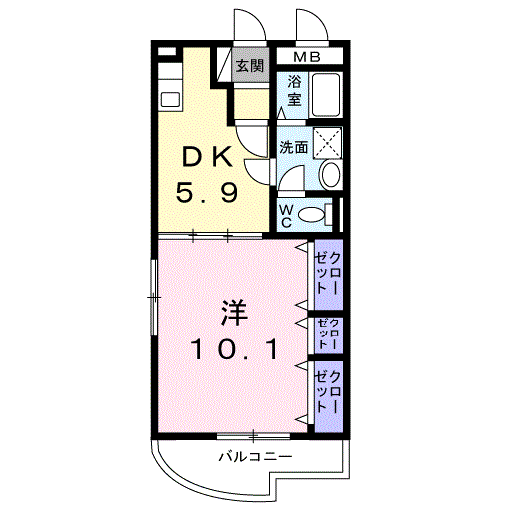レジデンス辻が花2(1DK/1階)の間取り写真