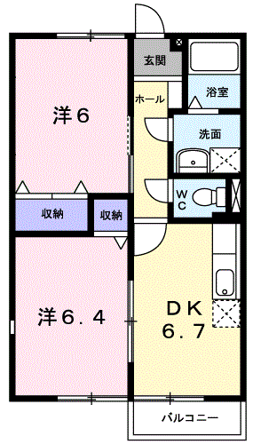 シャトーレインボーA(2DK/2階)の間取り写真