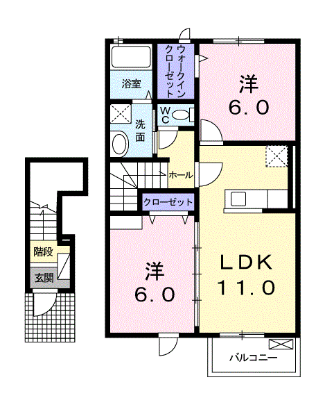シャルマンジャンⅢC棟(2LDK/2階)の間取り写真