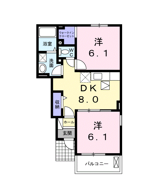 プリムローズうえまつⅡ(2DK/1階)の間取り写真