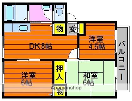 サンガーデン中島B棟(3DK/2階)の間取り写真