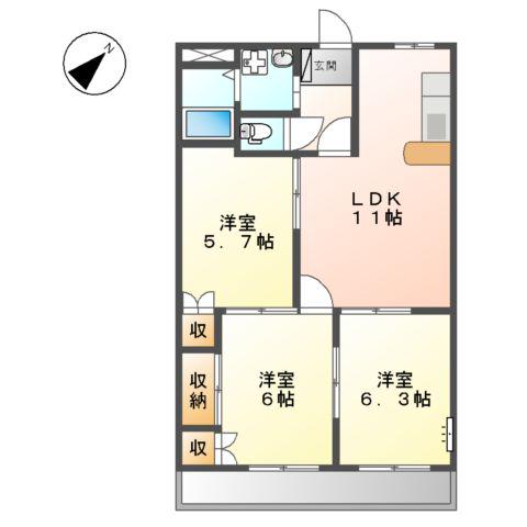 エランドールⅡ(3LDK/2階)の間取り写真