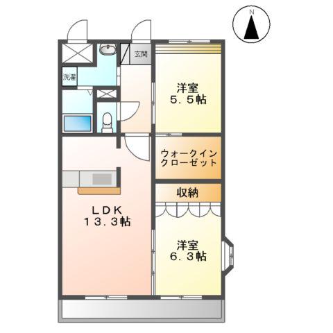 プラッツ・ユーⅠ(2LDK/2階)の間取り写真