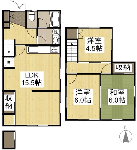吉備線 備前三門駅 徒歩12分 2階建 築48年(3LDK)の間取り写真
