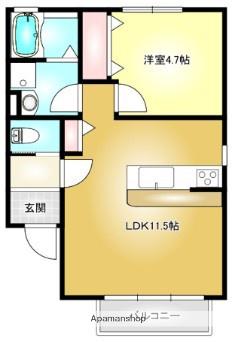 ル・シェルⅡ(1LDK/2階)の間取り写真