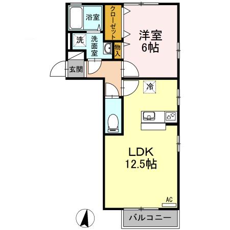 サニーサイドA・B B棟(1LDK/2階)の間取り写真