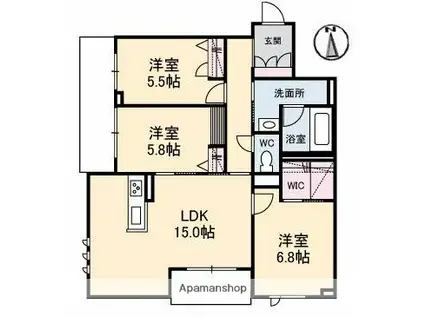 シャイン(3LDK/1階)の間取り写真