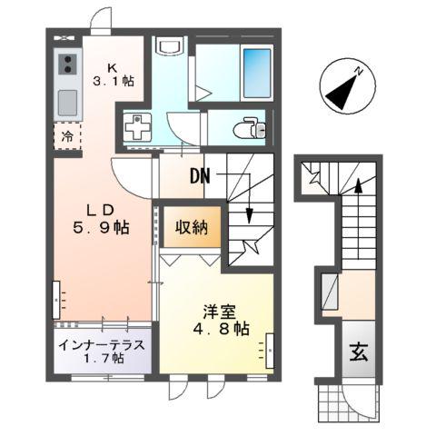 シャイン・パレス(1LDK/2階)の間取り写真