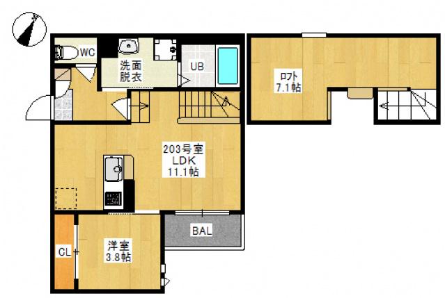 GRANDTIC 西阿知(1LDK/2階)の間取り写真