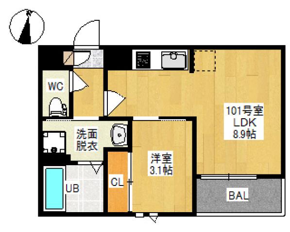 GRANDTIC 下伊福西町グランティック シモイフクニシマチ(1LDK/1階)の間取り写真
