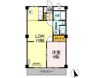 ニューエクセル三宅D棟(1LDK/2階)の間取り写真