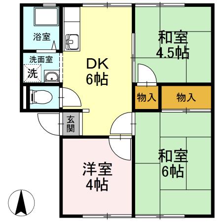エレガンス西市F棟(3DK/1階)の間取り写真