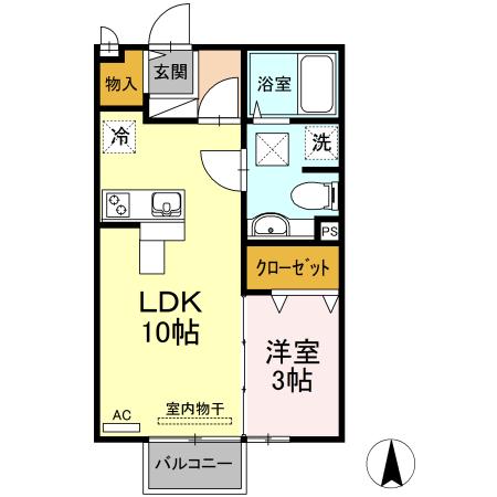 モナリエ2(1LDK/1階)の間取り写真