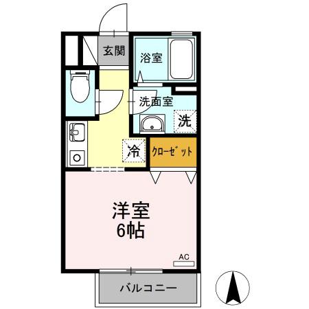 パティオ翼(ワンルーム/2階)の間取り写真