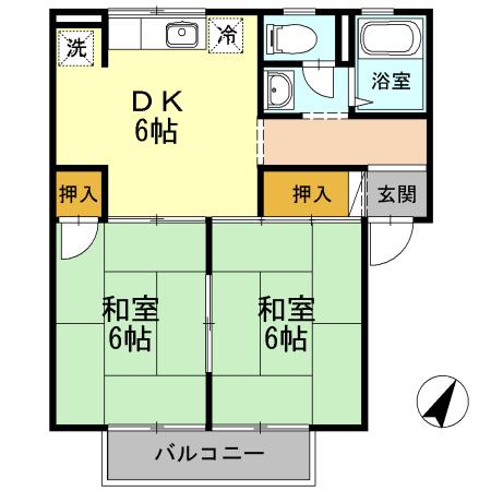 ドリーム神田(2DK/1階)の間取り写真
