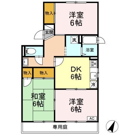 キャッスル平田 A棟(3DK/1階)の間取り写真