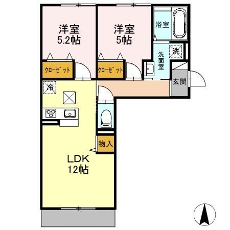 サニーフラット西市B棟(2LDK/1階)の間取り写真