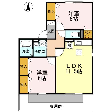 シュエット(2LDK/1階)の間取り写真