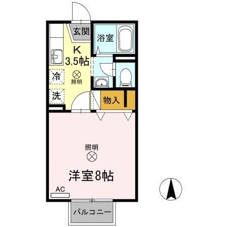 メゾンたちばなC棟(1K/2階)の間取り写真