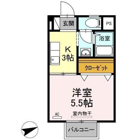 セジュールアレイ B棟(1K/1階)の間取り写真