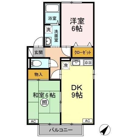 セジュール中村B棟(2DK/2階)の間取り写真