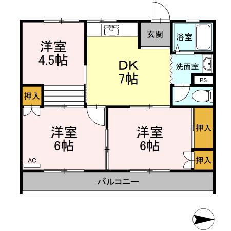 大森サンハイム(3DK/2階)の間取り写真