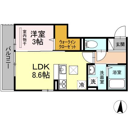 ウィングA棟(1LDK/1階)の間取り写真