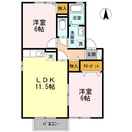クレールシャトー吉田C棟(2LDK/2階)の間取り写真
