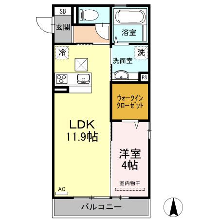 ヴェルドミールB棟(1LDK/1階)の間取り写真