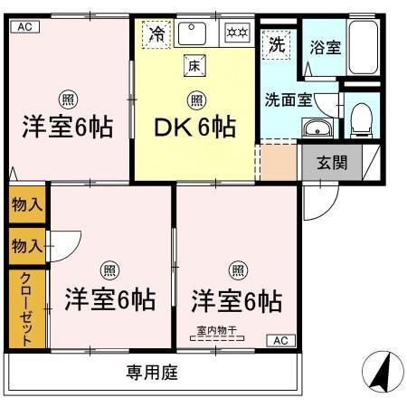 サンコーポ石井B(1LDK/1階)の間取り写真