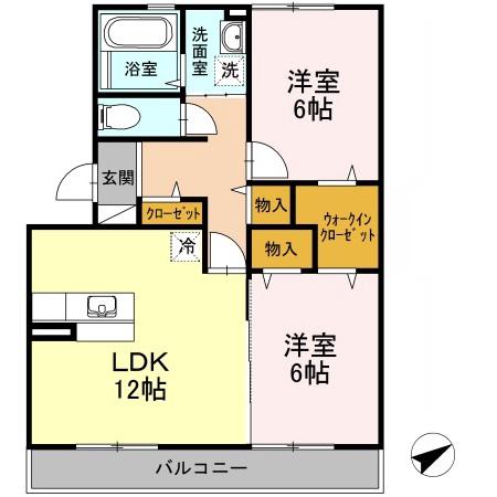 プロムナード三宅(2LDK/3階)の間取り写真