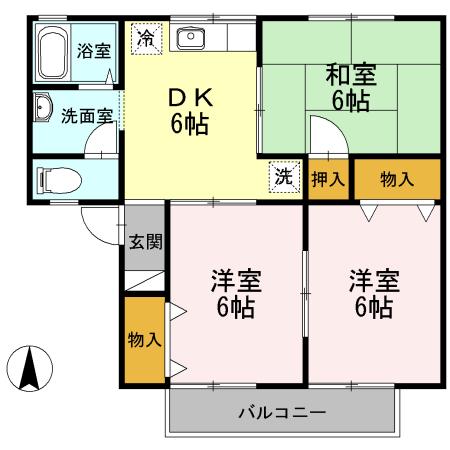 セジュール花尻 A棟(3DK/2階)の間取り写真