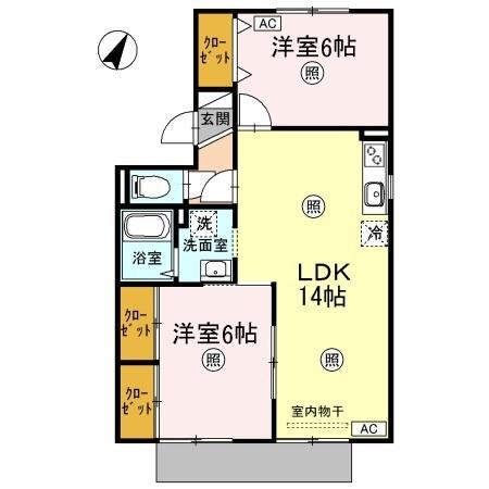 ルレーブ・KB棟(2LDK/1階)の間取り写真